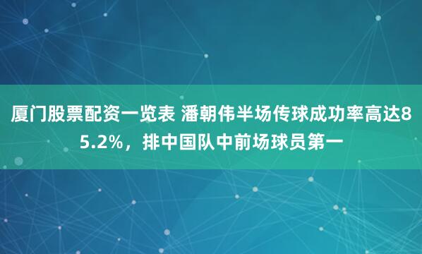 厦门股票配资一览表 潘朝伟半场传球成功率高达85.2%，排中国队中前场球员第一